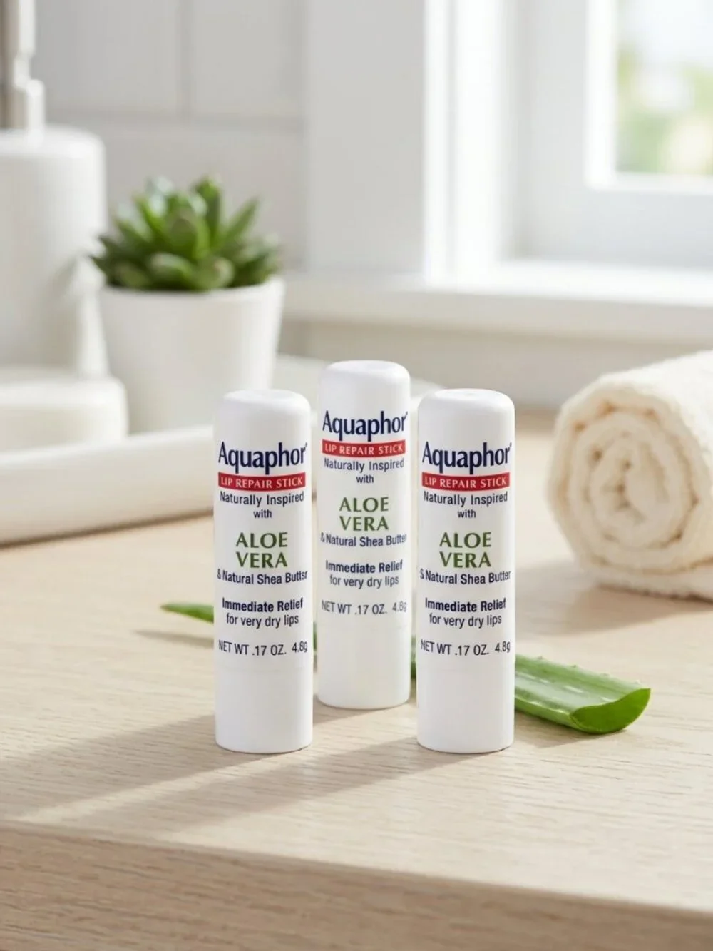 Aquaphor Lip Repair Balm Stick, Aloe Vera, 0.17 oz Pack of 3